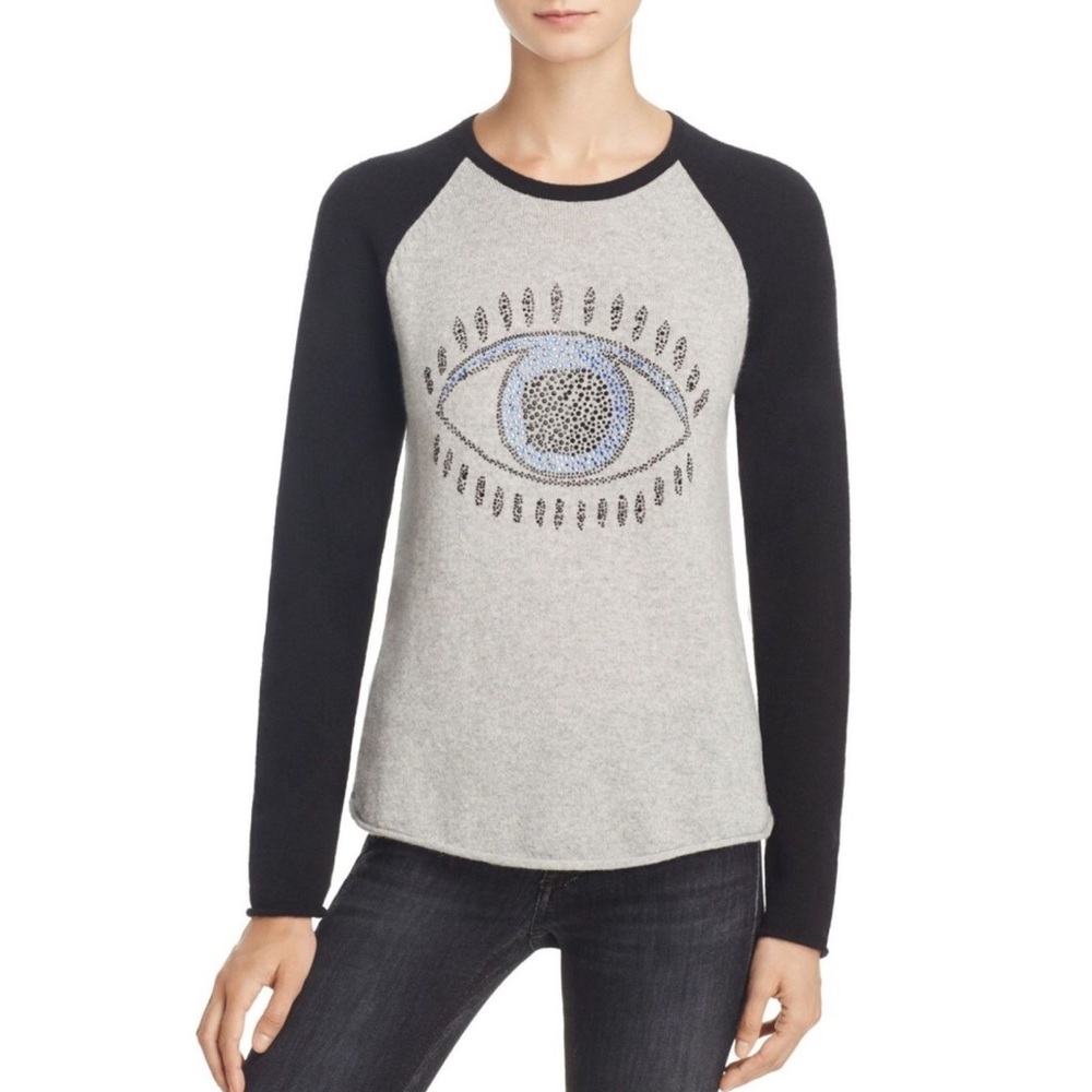 Aqua Cashmere Evil Eye sweater embellished